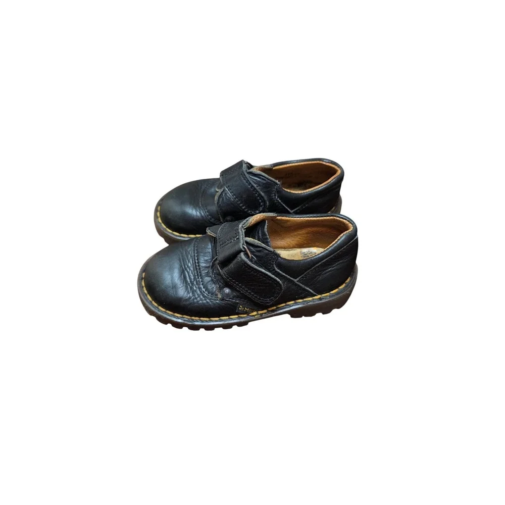 Dr. Martens Shoes Toddler 6 Black Leather Made in England Hook Loop Vintage Lug